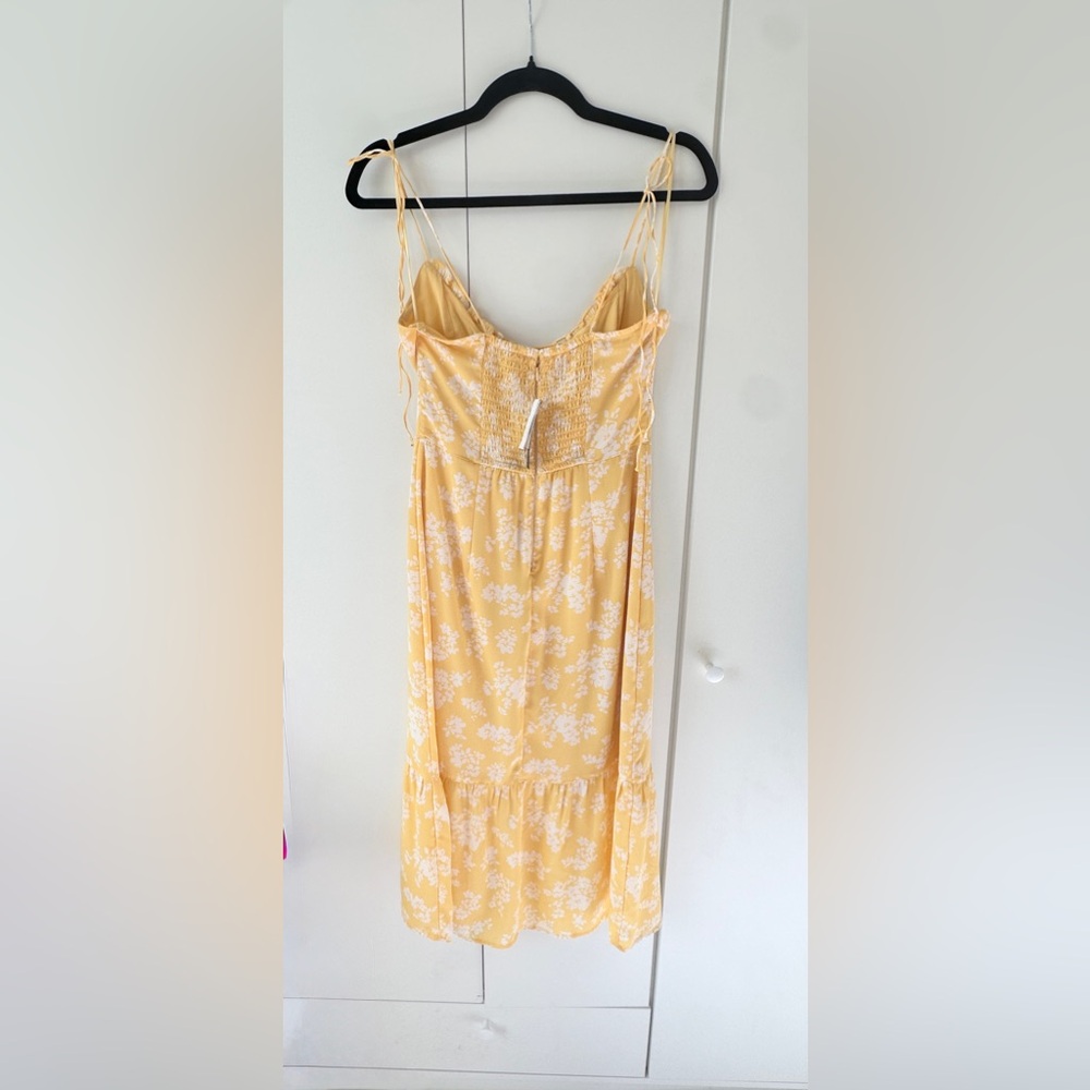 NWT Abercrombie & Fitch Tie-Strap Ruched Midi Dress - Yellow - S - Picture 7 of 8